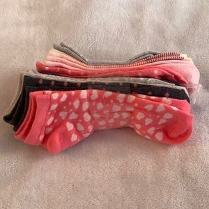 Ankle sock pack of 9 multi color stripe, heart polka dot and solid